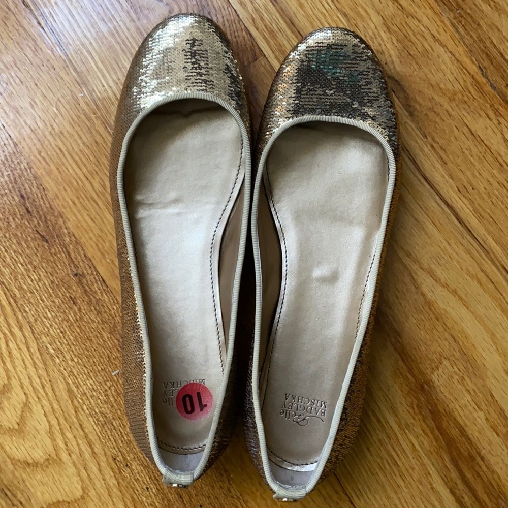 Gold sequined Bagdley Mischka ballet flats